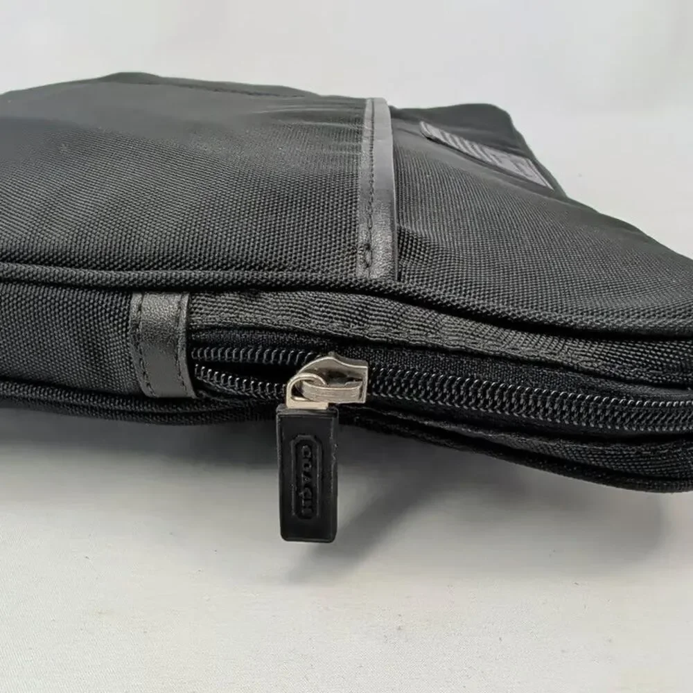 Coach Laptop Sleeve Case Black Nylon Perforated Leather Computer Bag Mens Padded